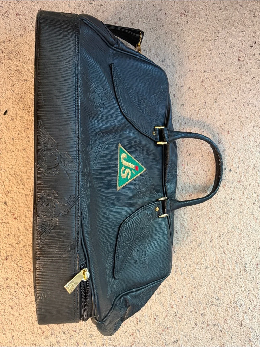Black Embossed Weekend Bag with Green & Red JS Patch